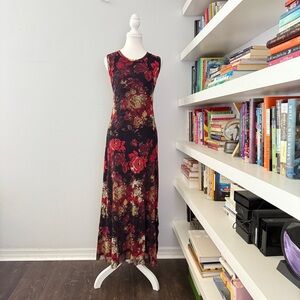 Fuzzi Red and Black Floral Sleeveless Maxi Dress sz Large